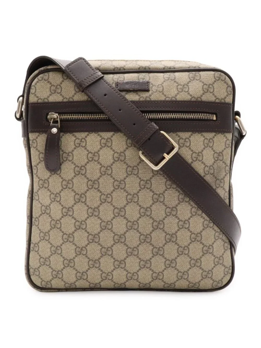 Gucci GG Supreme Plus Shoulder Bag Crossbody Leather Khaki Beige Dark Brown Gold